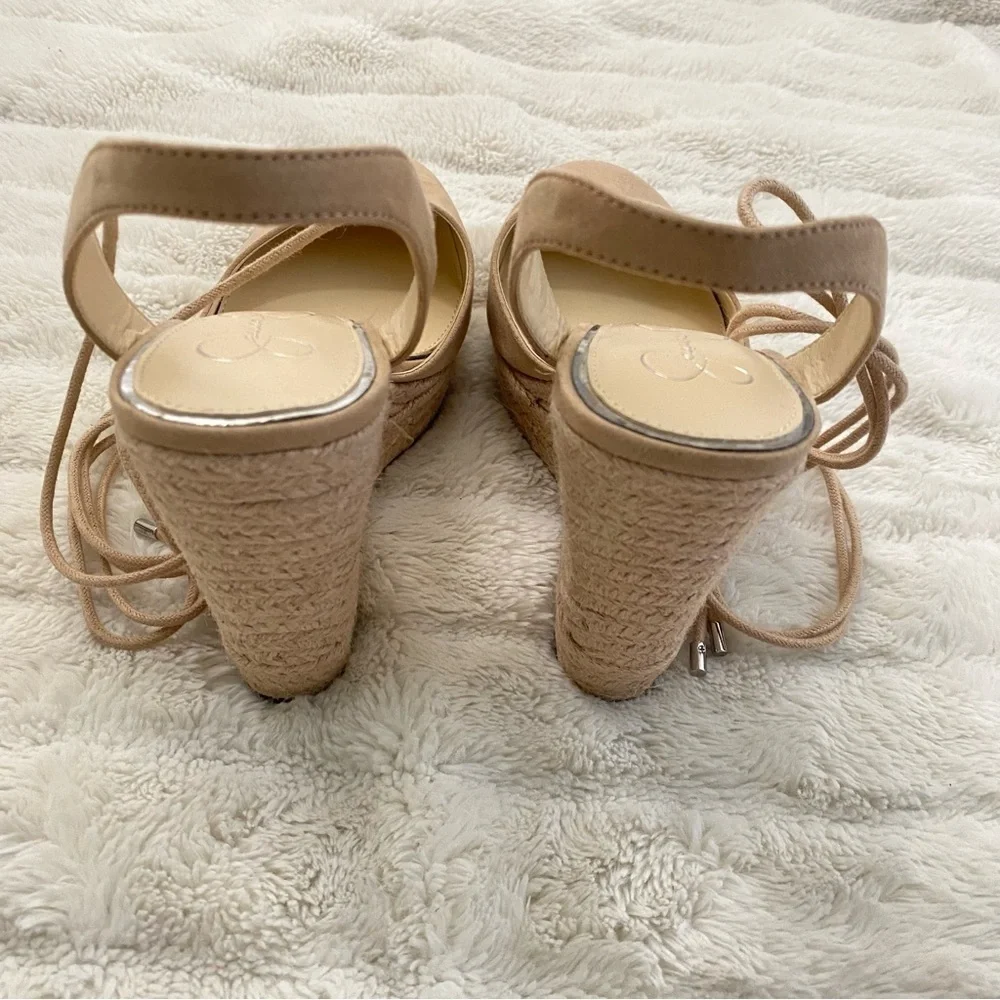 Jessica Simpson Cream Lace-Up Platform Wedge Espadrilles New Size 10